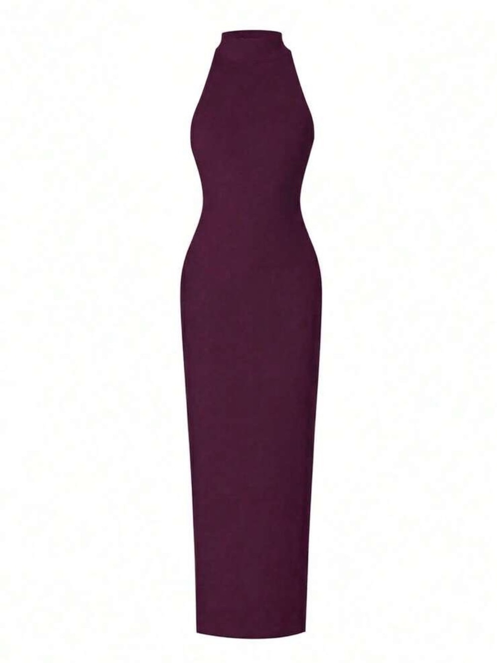 NWOT Halter Ruched Maxi Dress with Thigh Slit in Burgundy - Picture 3 of 6